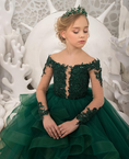 Load image into Gallery viewer, Long Sleeve Flower Girl Dresses Lace Applique Princess Ruffles Tulle Party Gown