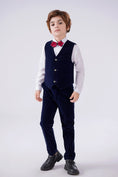 Load image into Gallery viewer, Navy Velvet 2 Piece Kids Boys' Vest and Pants Dress Suits Set