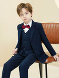 Load image into Gallery viewer, Navy Plaid Elegant Formal 5 Piece Boys Suits