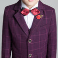 Bild in Galerie-Betrachter laden, Purple Red Plaid Fashion 5 Piece Boys Suits