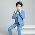 Load image into Gallery viewer, Light Blue Plaid Elegant Formal 5 Piece Boys Suits