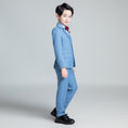 Load image into Gallery viewer, Light Blue Plaid Elegant Formal 5 Piece Boys Suits