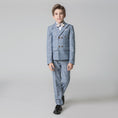 Load image into Gallery viewer, Light Blue Plaid Elegant Formal 5 Piece Boys Suits