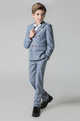 Load image into Gallery viewer, Light Blue Plaid Elegant Formal 5 Piece Boys Suits