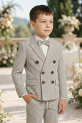 Load image into Gallery viewer, Boys Striped Formal 3-Piece Suit for Weddings with Double-Breasted Design