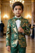 Bild in Galerie-Betrachter laden, Boys Emerald Green & Gold Brocade 2-Piece Suit
