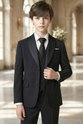 Bild in Galerie-Betrachter laden, Boys Black Shawl Collar 3-Piece Suit for Formal Weddings