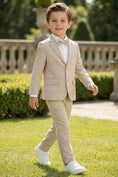 Load image into Gallery viewer, Boys Oatmeal Windowpane 3-Piece Suit for Garden Weddings