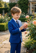 Cargar la imagen en la vista de la galería, Boys Royal Blue 3-Piece Suit for Weddings with Notch Lapel