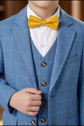 Cargar la imagen en la vista de la galería, Boys Sky Blue Windowpane Check 3-Piece Suit for Weddings with Notch Lapel