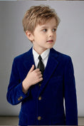 Load image into Gallery viewer, Boys Royal Blue Velvet 3-Piece Suit for Weddings with Notch Lapel
