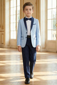 Cargar la imagen en la vista de la galería, Boys Sky Blue Paired With Dark Blue Collared Trousers 2-Piece Suit