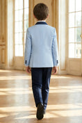 Cargar la imagen en la vista de la galería, Boys Sky Blue Paired With Dark Blue Collared Trousers 2-Piece Suit