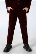Load image into Gallery viewer, Boys Burgundy Velvet 3-Piece Suit for Weddings with Notch Lapel