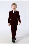 Load image into Gallery viewer, Boys Burgundy Velvet 3-Piece Suit for Weddings with Notch Lapel