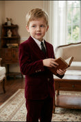 Load image into Gallery viewer, Boys Burgundy Velvet 3-Piece Suit for Weddings with Notch Lapel