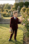 Load image into Gallery viewer, Boys Burgundy Velvet 3-Piece Suit for Weddings with Notch Lapel