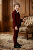 Charger l'image dans la visionneuse de la galerie, Boys Burgundy 3-Piece Suit for Weddings with Notch Lapel