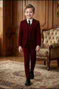 Charger l'image dans la visionneuse de la galerie, Boys Burgundy 3-Piece Suit for Weddings with Notch Lapel