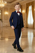 Load image into Gallery viewer, Boys Navy Blue 3-Piece Suit for Weddings with Notch Lapel