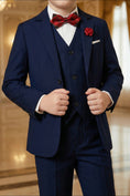 Load image into Gallery viewer, Boys Navy Blue 3-Piece Suit for Weddings with Notch Lapel