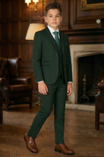 Load image into Gallery viewer, Boys Forest Green Formal Suit for Weddings with Notch Lapel 3-Piece Suit