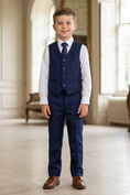 Cargar la imagen en la vista de la galería, Boys Navy Blue Formal Suit for Weddings with Classic Vest 2-Piece Suit