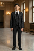 Bild in Galerie-Betrachter laden, Boys Black Jacquard Tuxedo for Weddings with Shawl Collar 3-Piece Suit