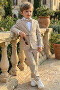 Load image into Gallery viewer, Boys Oatmeal Windowpane 3-Piece Suit for Garden Weddings