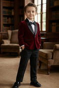 Bild in Galerie-Betrachter laden, Boys Shawl Collar Burgundy Velvet 2-Piece Suit for Garden Weddings