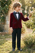 Bild in Galerie-Betrachter laden, Boys Shawl Collar Burgundy Velvet 2-Piece Suit for Garden Weddings