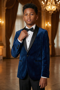 Load image into Gallery viewer, Boys Royal Blue Velvet Shawl Lapel 2-Piece Suit