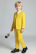 Load image into Gallery viewer, Boys Vibrant Yellow 3-Piece Suit for Weddings with Notch Lapel