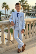 Bild in Galerie-Betrachter laden, Boys Light Blue Textured 3-Piece Suit for Weddings & Formal Occasions