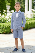 Load image into Gallery viewer, Boys Light Blue Striped 2-Piece Suit for Outdoor Weddings & Summer Events