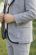 Load image into Gallery viewer, Boys Blue-gray Stripes Seersucker Single-breasted 2-piece Suit
