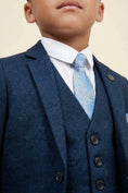 Load image into Gallery viewer, Boys Textured Navy Blue 3-Piece Suit for Weddings with Notch Lapel