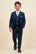 Cargar la imagen en la vista de la galería, Boys Textured Navy Blue 3-Piece Suit for Weddings with Notch Lapel