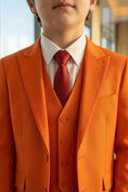 Load image into Gallery viewer, Boys Vibrant Orange 3-Piece Suit for Weddings with Notch Lapel