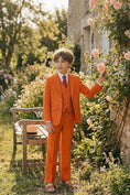 Cargar la imagen en la vista de la galería, Boys Vibrant Orange 3-Piece Suit for Weddings with Notch Lapel
