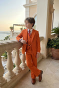 Cargar la imagen en la vista de la galería, Boys Vibrant Orange 3-Piece Suit for Weddings with Notch Lapel