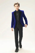Bild in Galerie-Betrachter laden, Boys Royal Blue Velvet Tuxedo 2-Piece Set with Black Satin Shawl Lapel