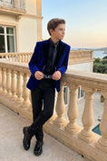 Bild in Galerie-Betrachter laden, Boys Royal Blue Velvet Tuxedo 2-Piece Set with Black Satin Shawl Lapel