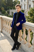Bild in Galerie-Betrachter laden, Boys Royal Blue Velvet Tuxedo 2-Piece Set with Black Satin Shawl Lapel