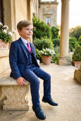 Bild in Galerie-Betrachter laden, Boys Navy Blue Tweed Check 3-Piece Suit with Notch Lapel