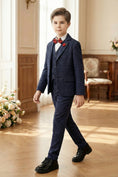 Cargar la imagen en la vista de la galería, Boys Navy Blue Tweed 3-Piece Suit with Notch Lapel