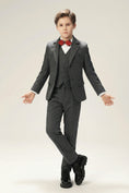 Load image into Gallery viewer, Boys Charcoal Tweed 3-Piece Suit with Notch Lapel
