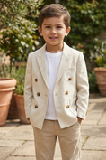 Bild in Galerie-Betrachter laden, Boys Beige Double-Breasted Notch Lapel Blazer Jacket