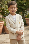 Bild in Galerie-Betrachter laden, Boys Beige Double-Breasted Notch Lapel Blazer Jacket