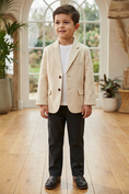 Cargar la imagen en la vista de la galería, Boys Cream Single-Breasted Notch Lapel Blazer Jacket
